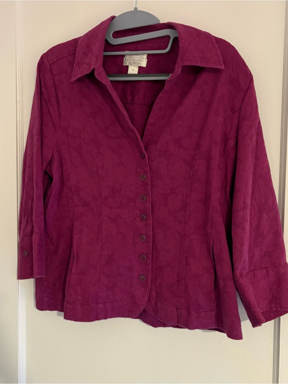 Christopher & Banks Magenta Button-Front Textured Shirt Jacket
